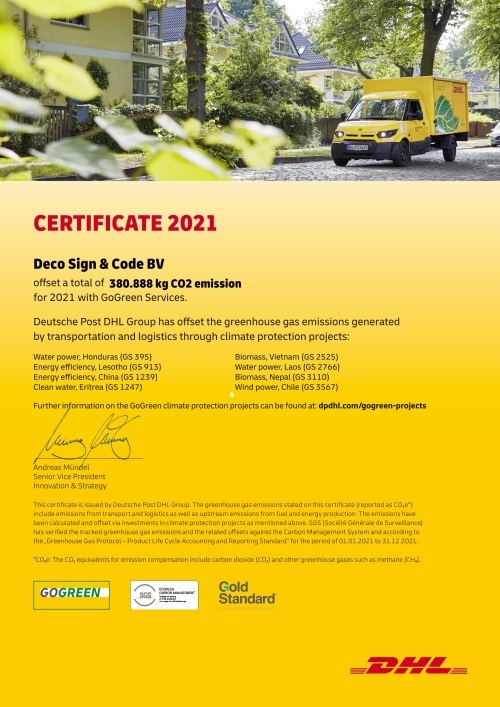 DHL GoGreen Certificate 2021